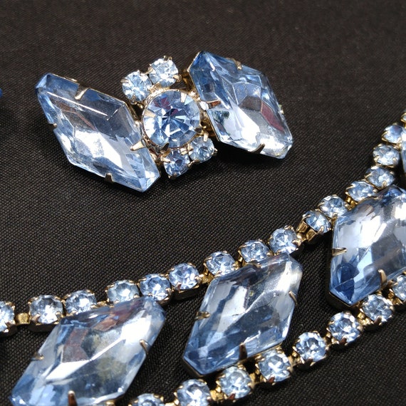 Light Blue Rhinestone Bracelet & Clip Earrings, R… - image 10