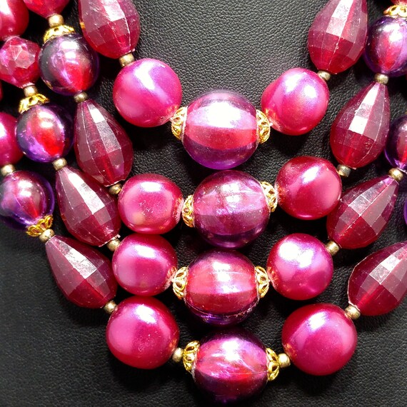 West Germany Cranberry Red Beaded Necklace, Four … - image 6