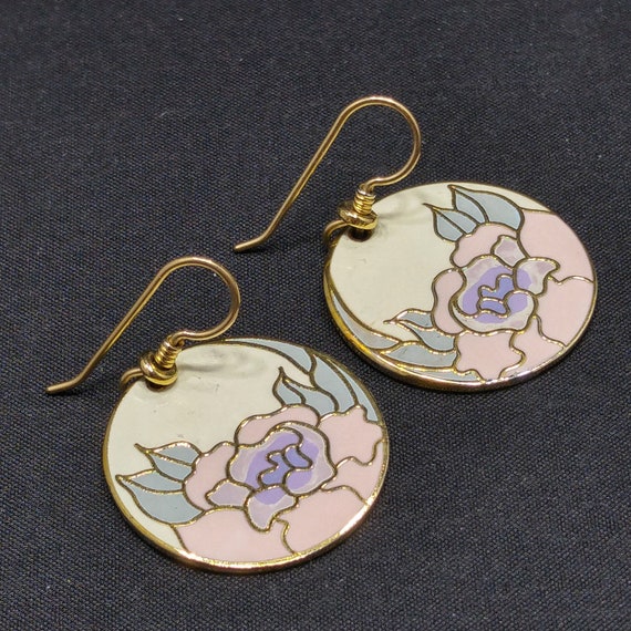Laurel Burch "Garden Rose" Earrings, Cloisonné Go… - image 5