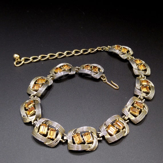 Kramer Topaz Rhinestone Choker Necklace, Gold Pla… - image 5