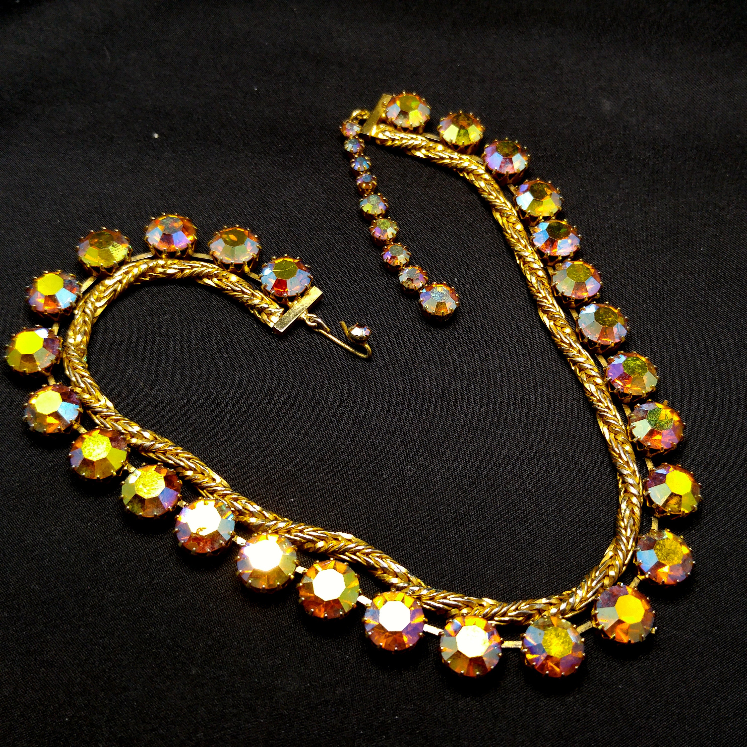 Hattie Carnegie Gold Rhinestone Necklace, Rope Chain Aurora
