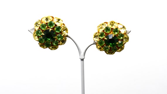 Judy Lee Green Rhinestone Clip Earrings, 1960s Vi… - image 4