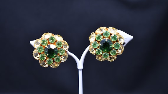 Judy Lee Green Rhinestone Clip Earrings, 1960s Vi… - image 2