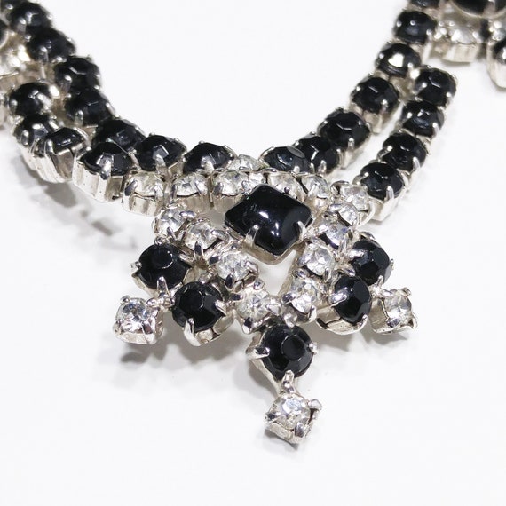 Vintage Black & Clear Rhinestone Festoon Necklace… - image 5