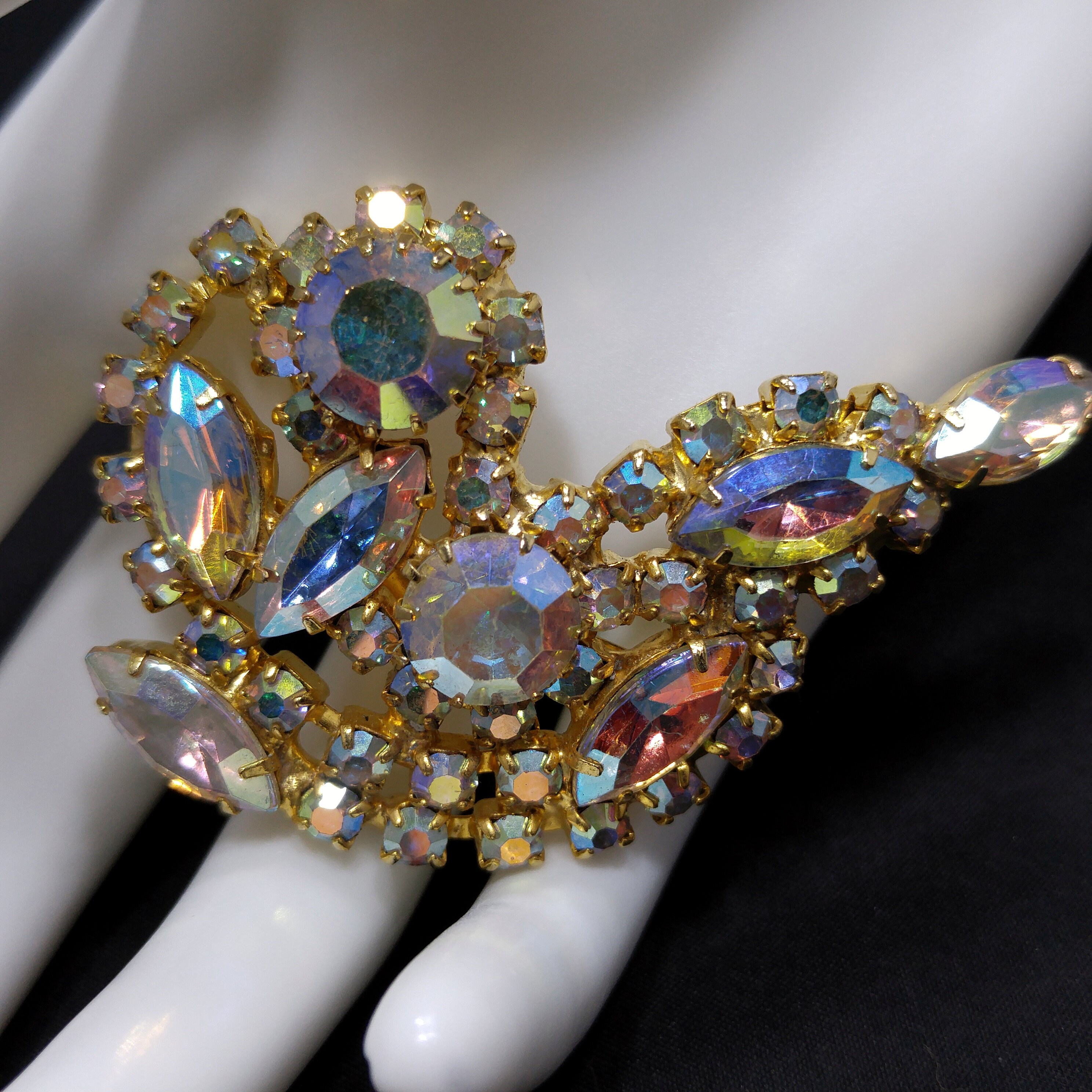 Aurora Borealis Rhinestone Brooch, Gold Plated, AB Clear
