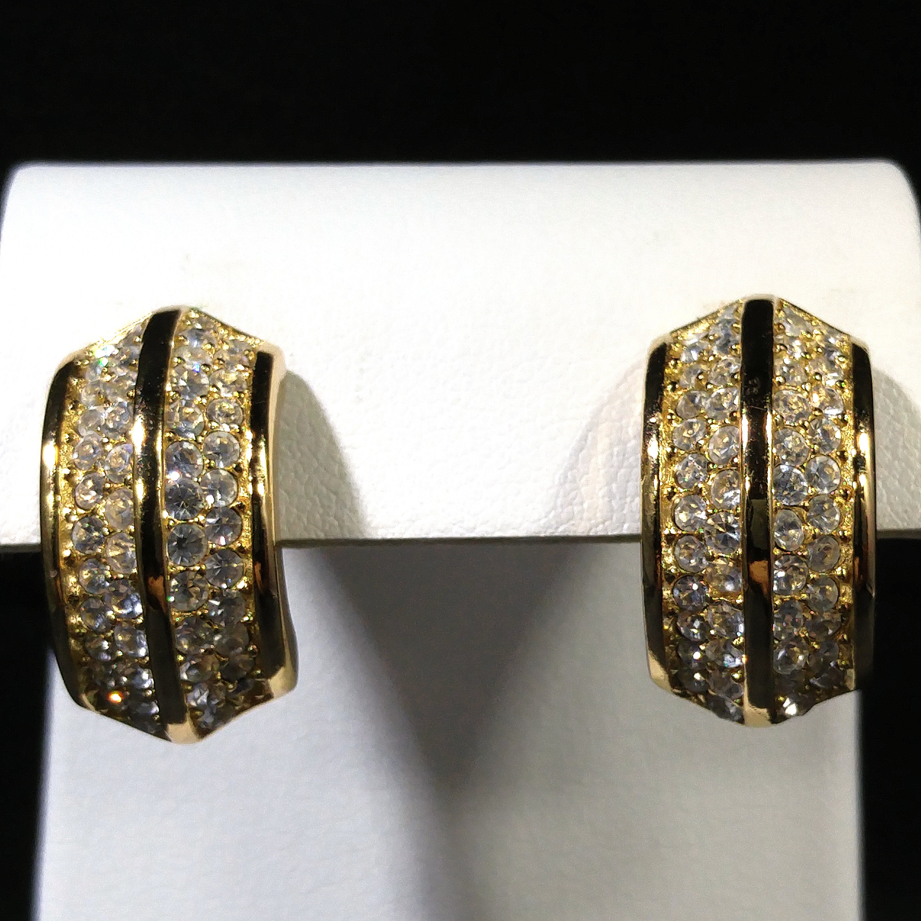 Christian Dior Rhinestone Hoop Earrings, Gold Plated, 1990s