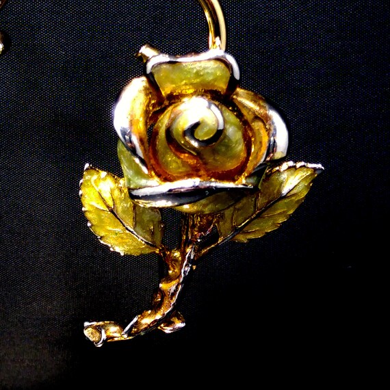 Vintage Rose Enamel Brooch & Pendant, Gold Plated… - image 5