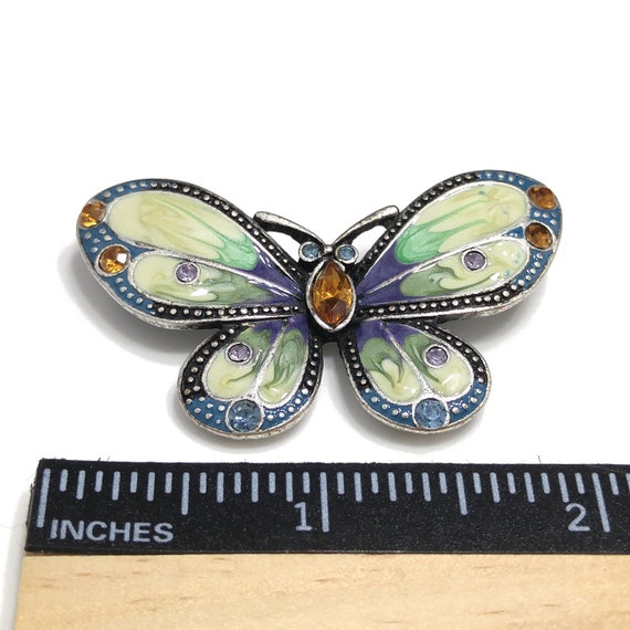 Butterfly Enamel & Rhinestone Brooch, Silver Tone… - image 6