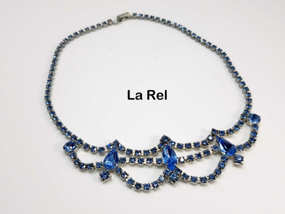 La-rel Blue Rhinestone Choker Necklace Mid Century Rhodium - Etsy