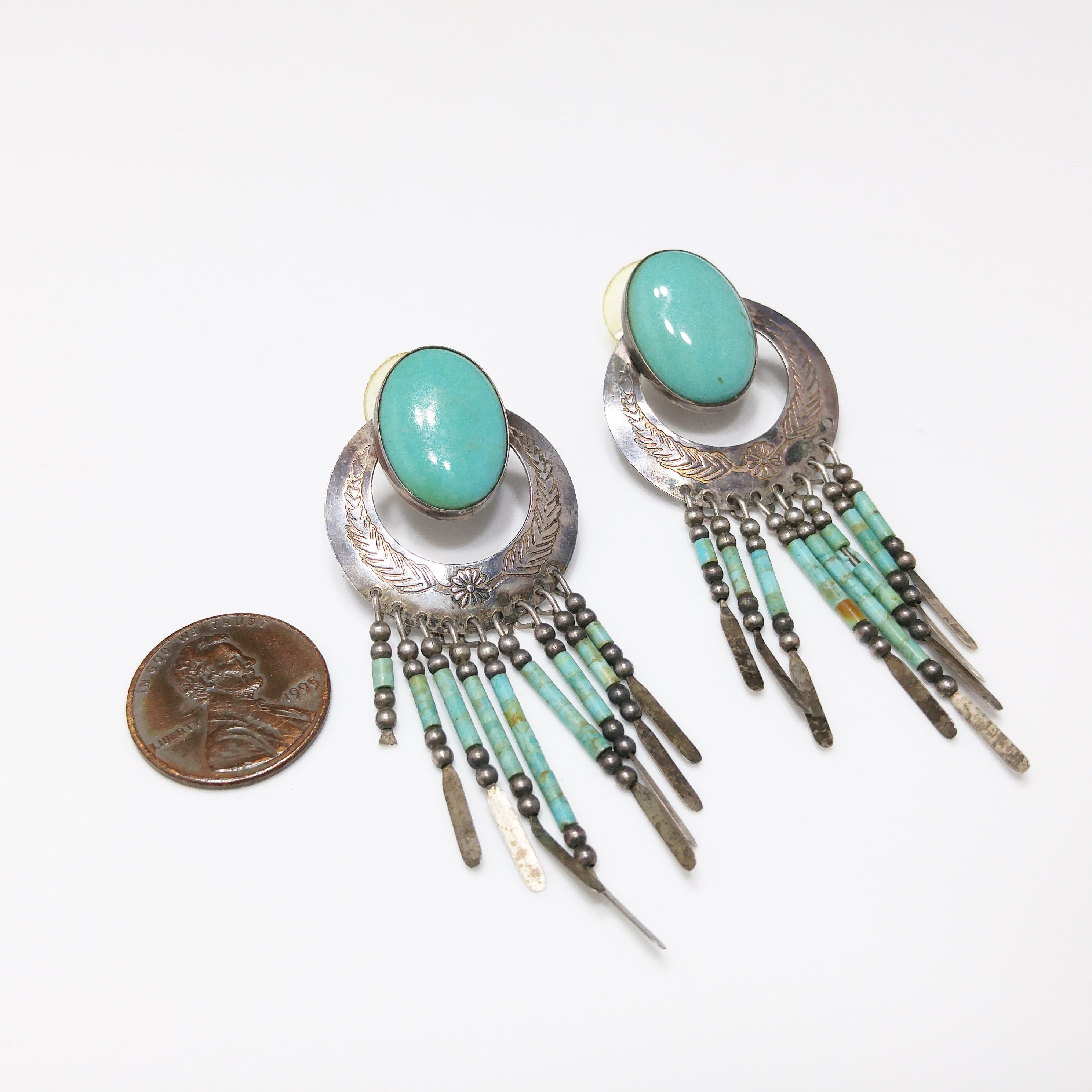 Vintage Q.T. Sterling Silver Earrings, Dangling Beads, 1980s Vintage Q.T. Sterling Silver Earrings, Dangling Beads, 1980s