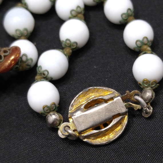 White Floral Lampwork Beaded Necklace, Hand Blown… - image 7