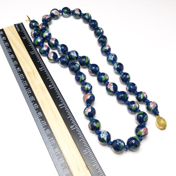 Vintage Chinese Hand Knotted Beaded Necklace, Blu… - image 6