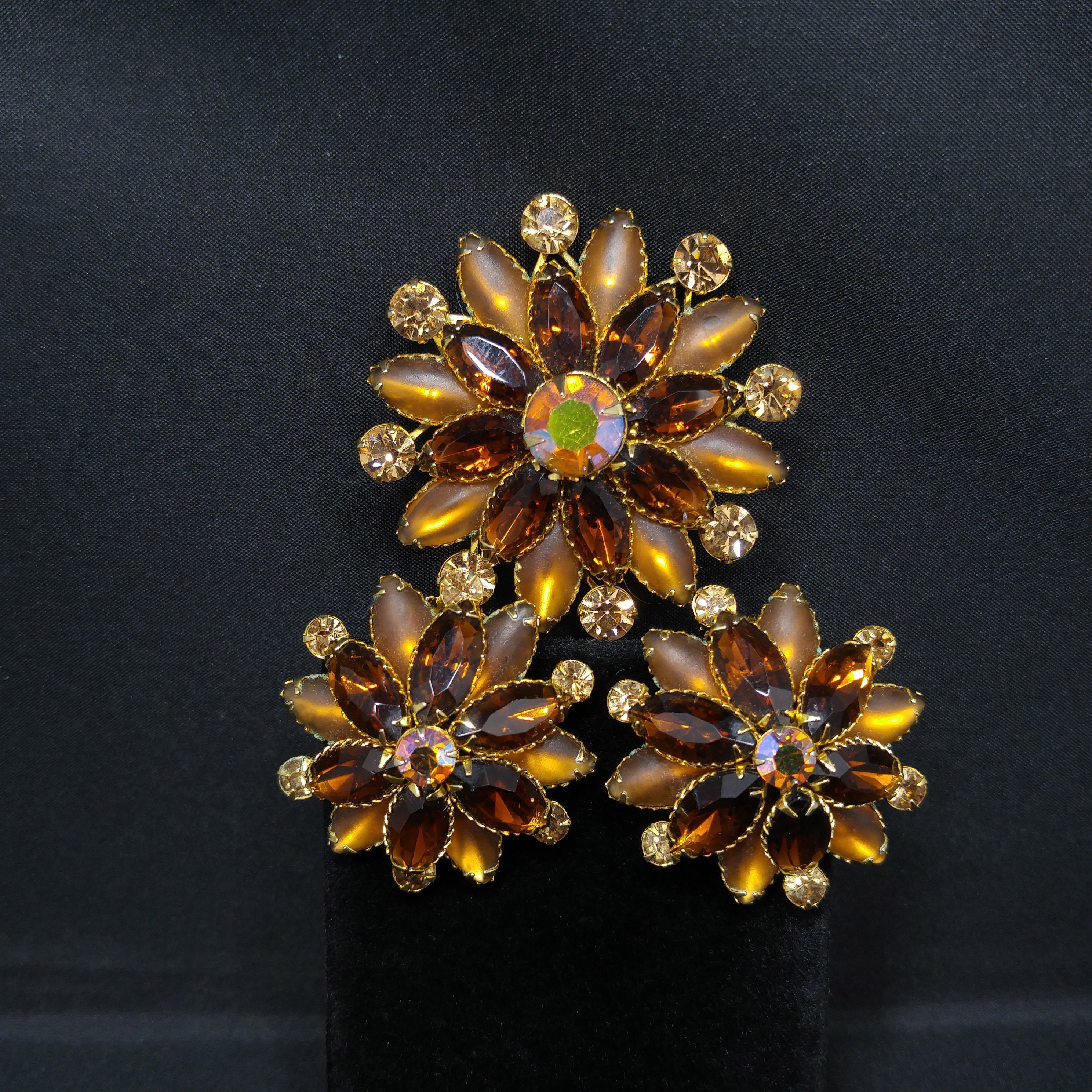 Judy Lee Topaz Rhinestone Brooch & Earrings Set, Gold Plated Judy Lee Topaz Rhinestone Brooch & Earrings Set, Gold Plated