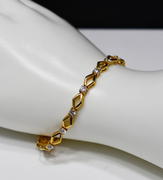 Roman Vintage Tennis Bracelet, Gold Plated, Clear… - image 4