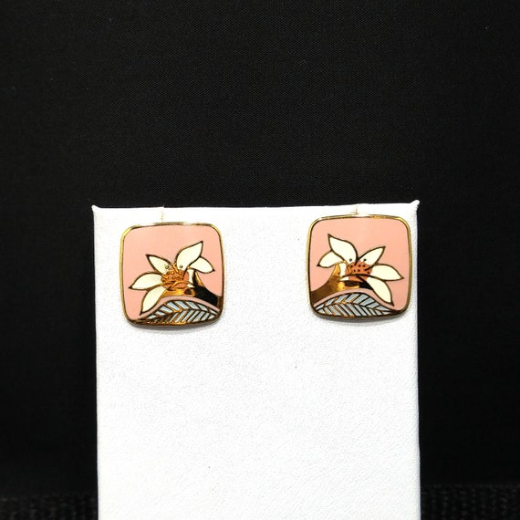 Laurel Burch "Wild Lily" Pink Post Earrings, Cloi… - image 8