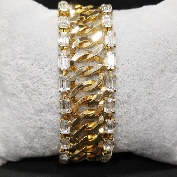 Reinad Chain Clear Rhinestone Bracelet, Gold Plat… - image 6