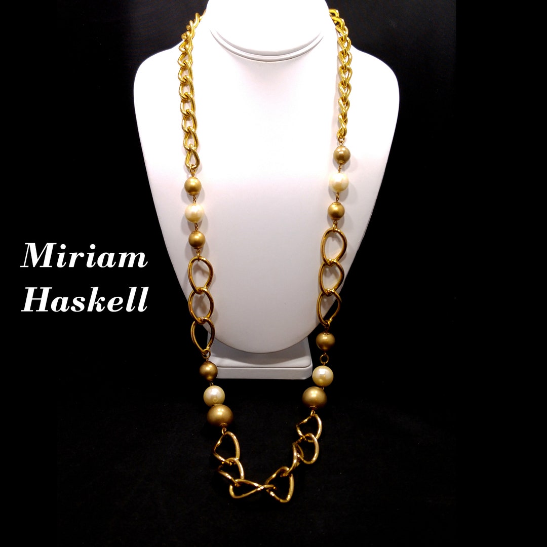 Miriam Haskell Long Faux Pearl Necklace, 36 Inches, Gold Plated 