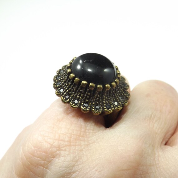 Vintage Marcasite Ring, Black Lucite Stone, 1960s… - image 8