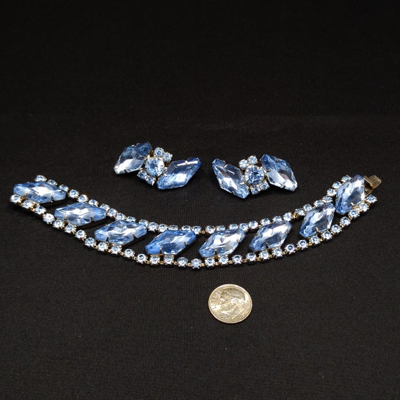 Light Blue Rhinestone Bracelet & Clip Earrings, R… - image 9