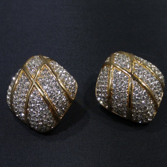 Ciner Pave Rhinestone Clip Earrings, Gold Plated,… - image 9