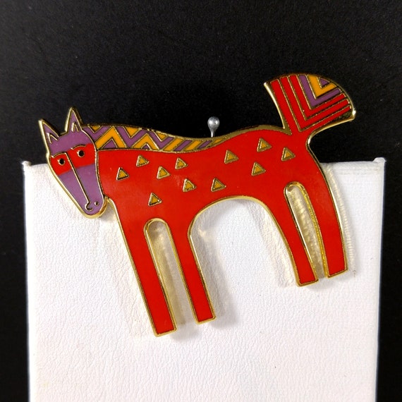 Laurel Burch "Inca" Red Horse Brooch, Cloisonné G… - image 3