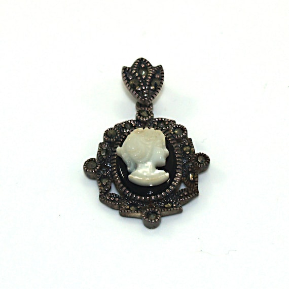 Vintage Cameo Marcasite Pendant 925 
