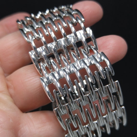 Judy Lee Wide Woven Metal Bracelet, Silver Tone, … - image 9