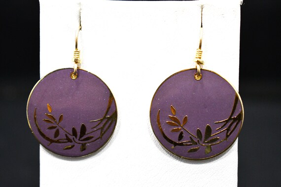 Laurel Burch Cloisonne Floral Drop Earrings, Purp… - image 10