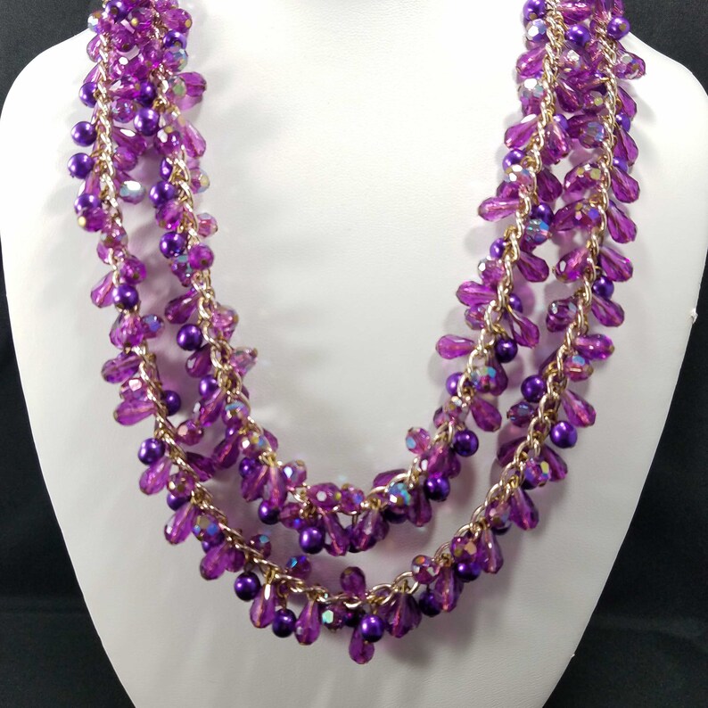 Western Germany Purple Gold Beaded Necklace, 1960s Vintage Jewelry image 3