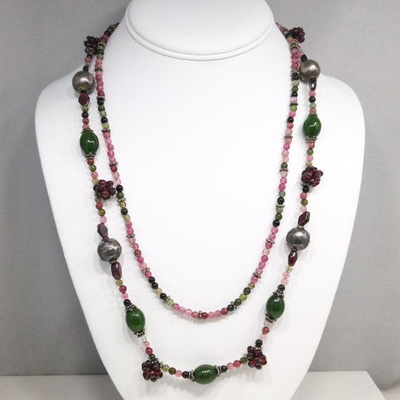 Vintage Gemstone Beaded Necklace, Garnet Clusters… - image 1