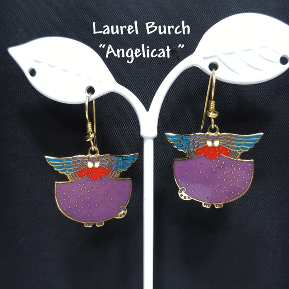 Laurel Burch "Angelicat" Earrings, Gold Plated Cl… - image 1