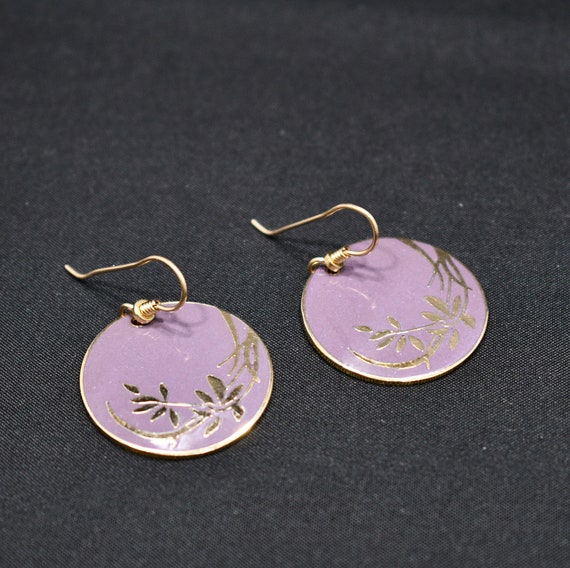 Laurel Burch Cloisonne Floral Drop Earrings, Purp… - image 6