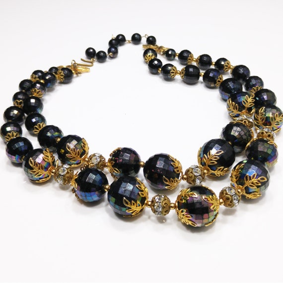 Deauville Lucite Black & Gold Necklace, Two Stran… - image 4