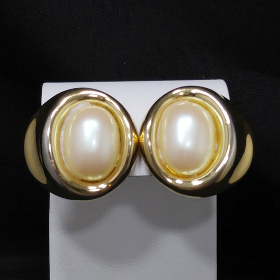 Givenchy Faux Pearl Clip Earrings, Gold Plated, 1… - image 5