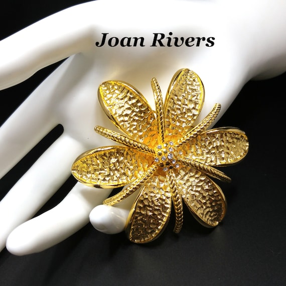 Joan Rivers Large Gold Plated Flower Brooch, Clea… - image 1