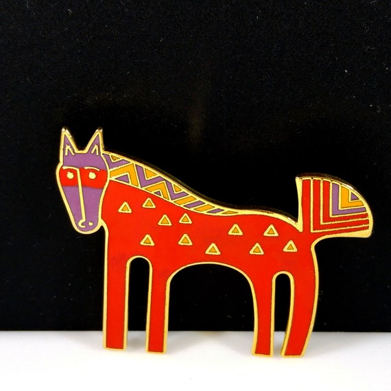 Laurel Burch "Inca" Red Horse Brooch, Cloisonné G… - image 2