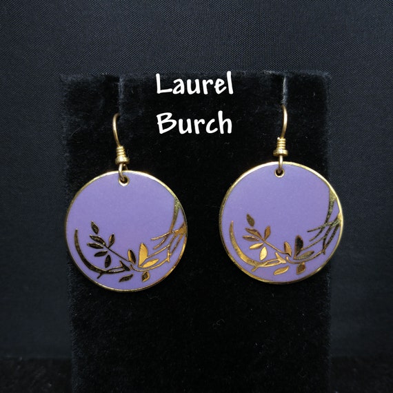 Vintage Laurel Burch Lavender Floral Earrings, Go… - image 1