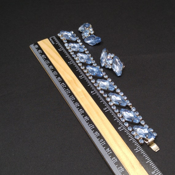 Light Blue Rhinestone Bracelet & Clip Earrings, R… - image 8
