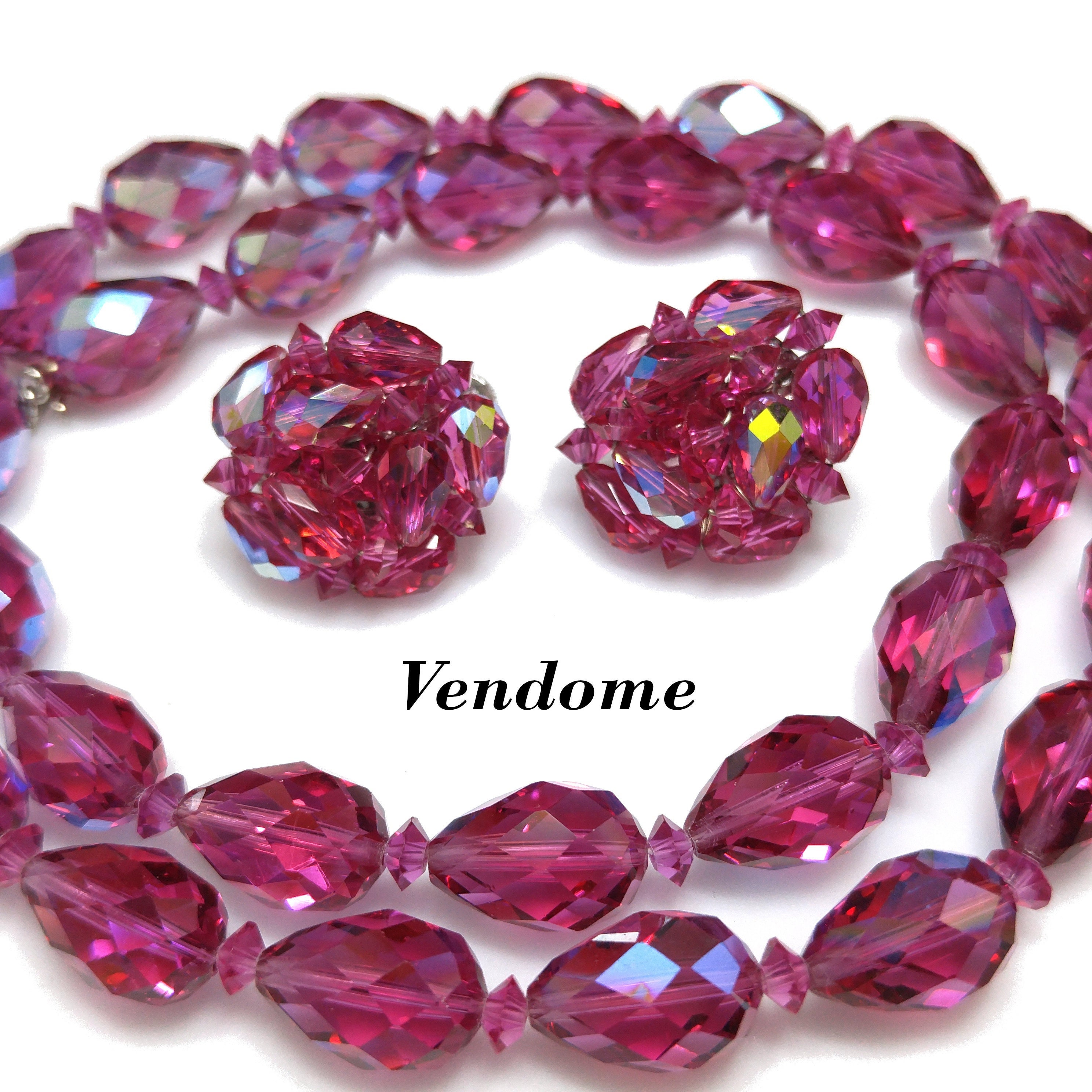 Vendome Hot Pink Crystal Necklace Earrings, 22 Inch Necklace Vendome Hot Pink Crystal Necklace Earrings, 22 Inch Necklace