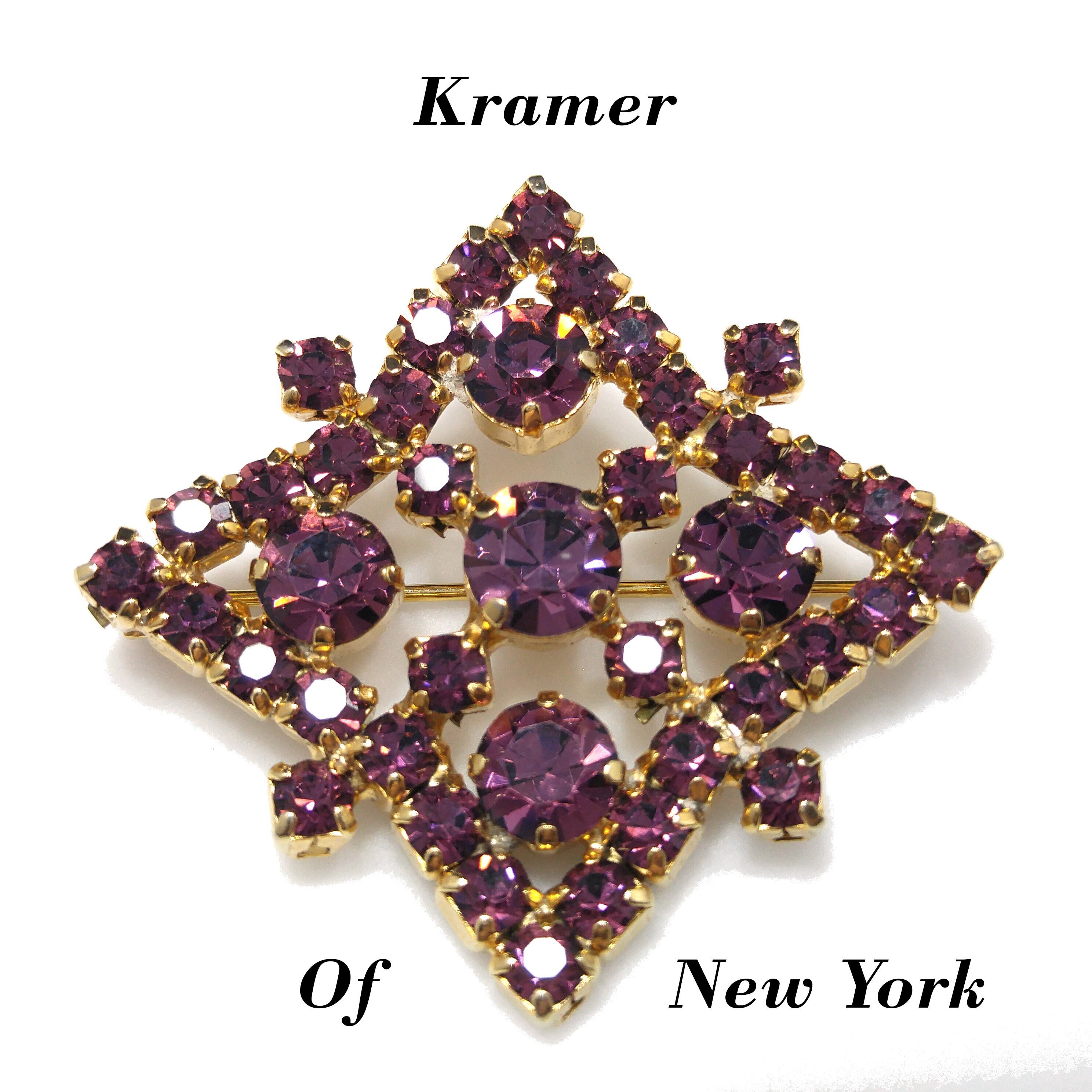 Kramer of New York Purple Rhinestone Brooch, Gold Plated Kramer of New York Purple Rhinestone Brooch, Gold Plated