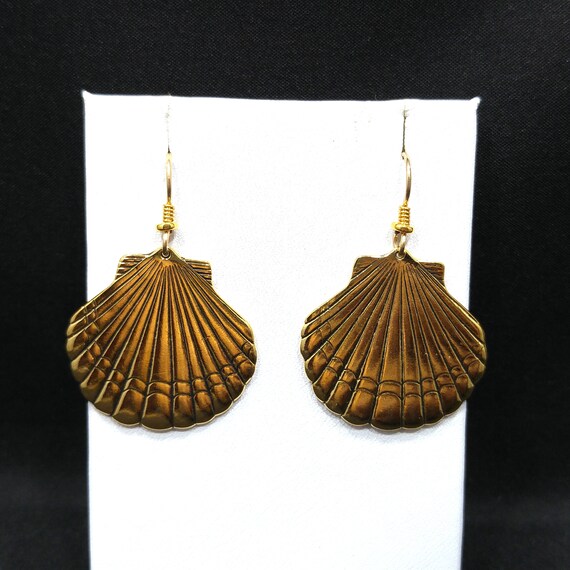 Laurel Burch Seashell Dangle Earrings, Gold Plate… - image 6