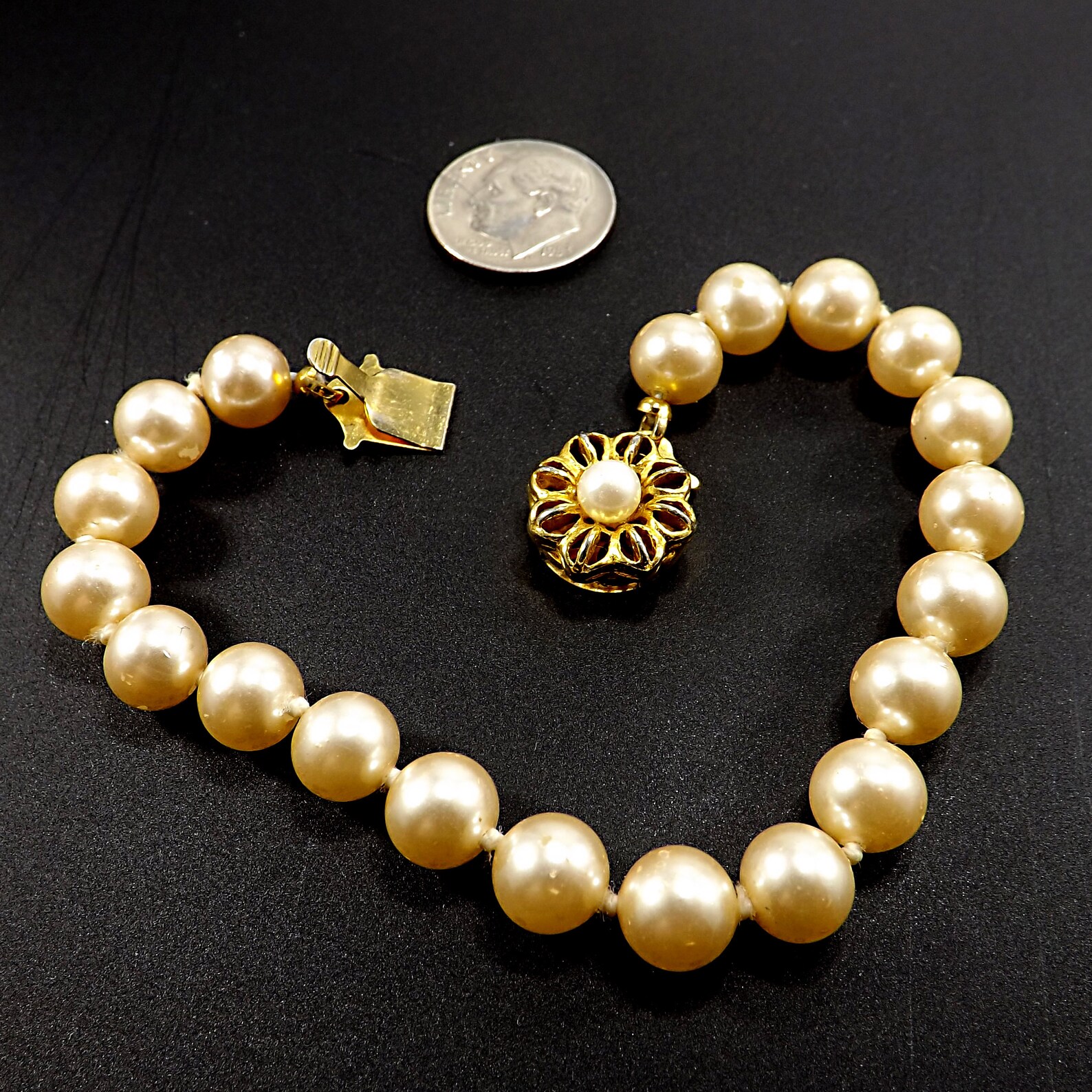 Vintage Faux Pearl Bracelet Stamped JAPAN Single Strand Gold Etsy
