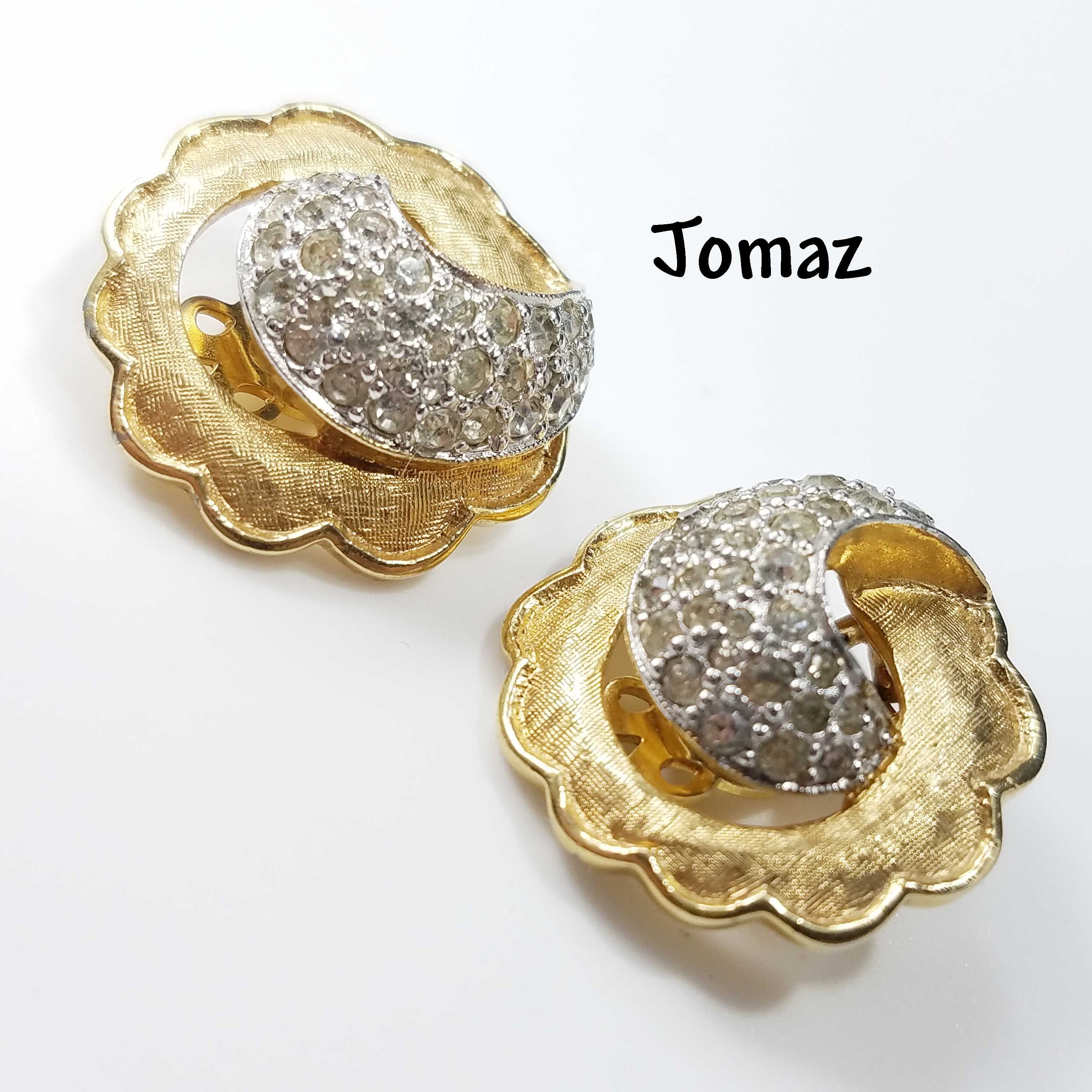 Vintage Jomaz Gold Plated Rhinestone Clip Earrings Vintage Jomaz Gold Plated Rhinestone Clip Earrings