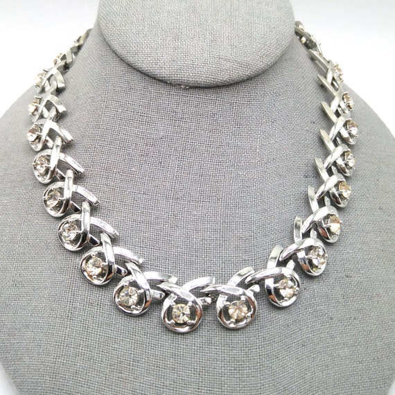 Clear Rhinestone Choker Necklace, Rhodium Plated, 