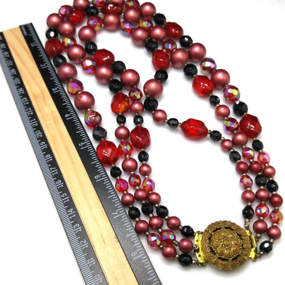 Germany Burgundy Red Beaded Necklace, Czech Glass… - image 8