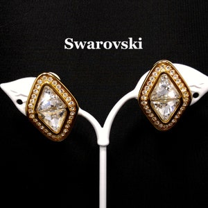 Swarovski Clear Crystal Rhinestone Earrings, Gold Plated, 1990s Vintage Jewelry image 1