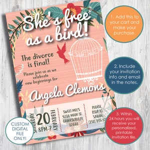 Divorce Party Invitation - Free as a Bird -  5x7 - Personalized