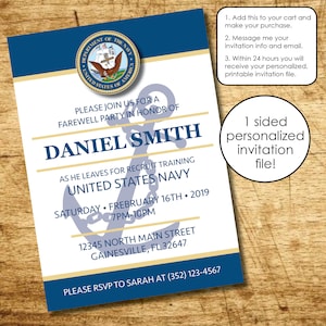 Navy Recruit Training Farewell Party -  5x7 - Personalized