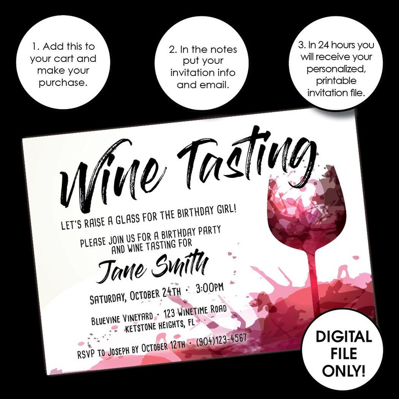 Wine Tasting Birthday Invitation Personalized Digital File Etsy