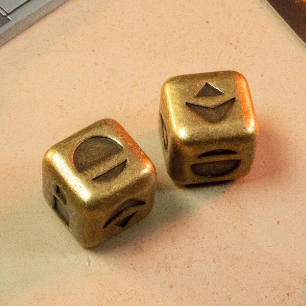 Gold Sabacc Dice Solid Metal  | Pair of Metal Dice | Star Wars Inspired Sabacc Game Dice | Han Solo Lucky Dice | Millennium Falcon Dice